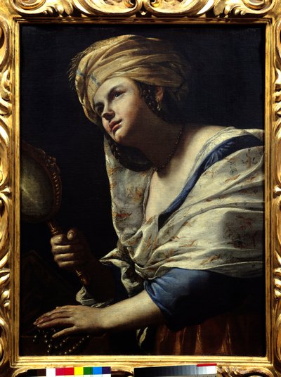 Vanit nő turbánnal és tükörrel – Mattia Preti festménye (1613-1699) 17. századi Firenze, Uffizi galéria alkotó: Mattia Preti