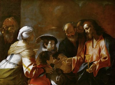 Krisztus megáldja a gyermekeket, hadd jöjjenek hozzám a kisgyermekek, c. 1635. alkotó: Mattia Preti