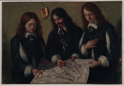 Portré John Bargrave dékánról, unokaöccséről, Alexander Chapmanről és barátjáról, John Raymondról, amint Olaszország térképét tanulmányozzák alkotó: Mattio Bolognini