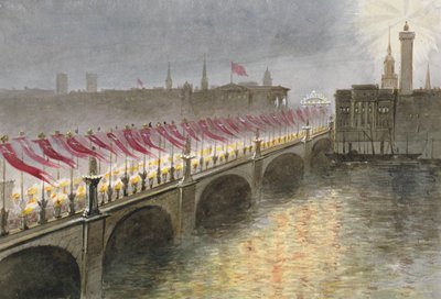 Kilátás a London Bridge-re Alexandra dán hercegnő érkezésének éjszakáján, 1863-ban alkotó: Maul