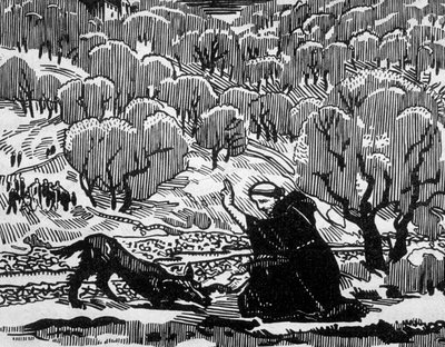 Assisi Szent Ferenc átalakítása Agubbio farkasáról, Jacques Beltrand metszete Maurice Denis rajza alapján alkotó: Maurice (after) Denis