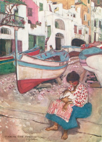 A caprióta halász felesége (színes litográfia) alkotó: Maurice (after) Greiffenhagen