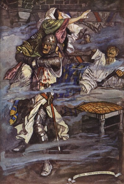 Illusztráció Sir Walter Scott Ivanhoe című művéhez (színes litográfia) alkotó: Maurice (after) Greiffenhagen