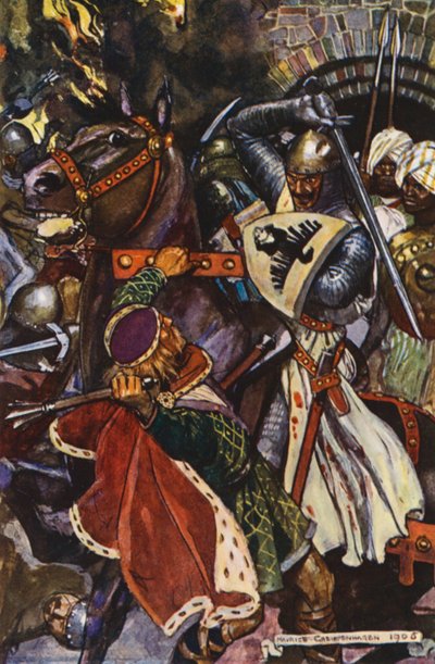 Illusztráció Sir Walter Scott Ivanhoe című művéhez (színes litográfia) alkotó: Maurice (after) Greiffenhagen