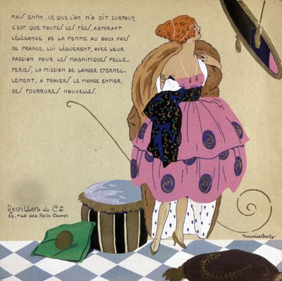 Nő a tükre előtt, Revillon szőrmék reklámja, c. 1920-1930 (illusztráció) alkotó: Maurice Berty