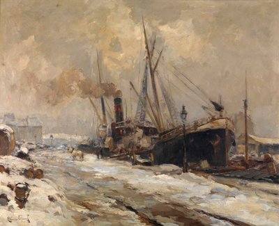 Antwerpeni kikötő télen (olaj, vászon) alkotó: Maurice Blieck