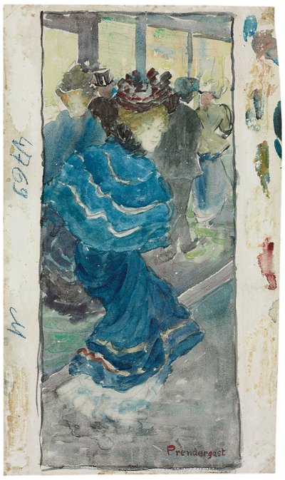 Elegáns nő kék ruhában, 1893-94 körül alkotó: Maurice Brazil Prendergast