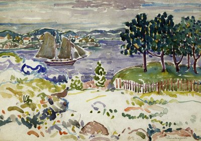 Inlet with Sailboat, Maine, kb. 1913-1915. alkotó: Maurice Brazil Prendergast