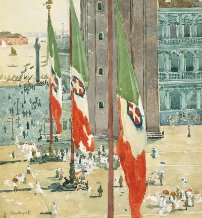 Piazza di San Marco, 1898–1899 (wc és grafit törtfehér szőtt papíron) alkotó: Maurice Brazil Prendergast