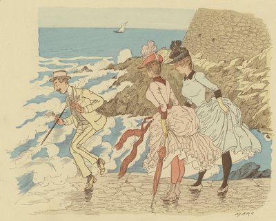 A La Condamine mólóján állva Monte Carlóban; Monaco. (színes litó) alkotó: Maurice Charles Mathieu Bonvoisin