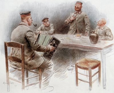 Harmonikázó és éneklő foglyok a dinani fogolytáborban alkotó: Maurice Henri Orange