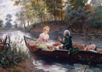 Egy romantikus ebéd (olaj a panelen) alkotó: Maurice Leloir