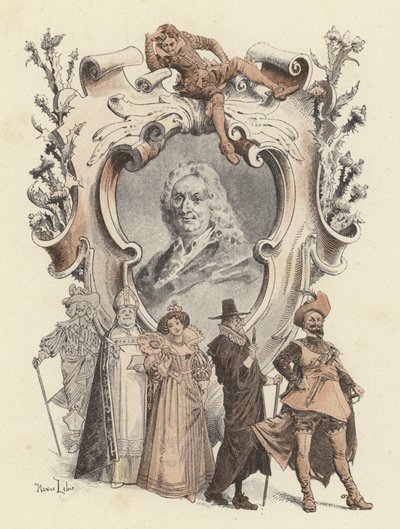 Alain-Rene Lesage, portré (színes litó) alkotó: Maurice Leloir