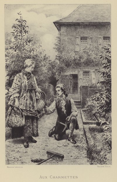 Les Charmettesben (metszet) alkotó: Maurice Leloir