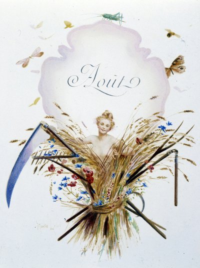 Augusztus „A hónap dala”, Jérôme Doucet, illusztráció - Maurice Leloir, szerk. Reims 1904. L. Michaud alkotó: Maurice Leloir