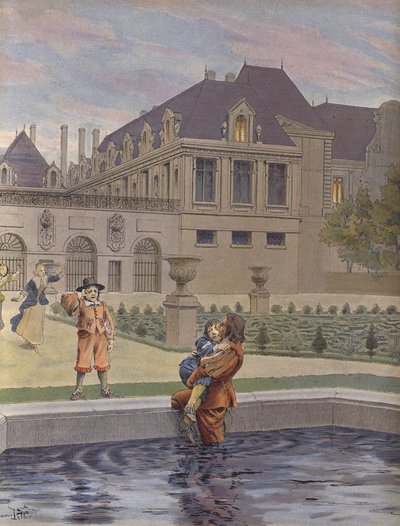 Az ifjú XIV. Lajos bukása a Palais-Royal medencéjébe alkotó: Maurice Leloir