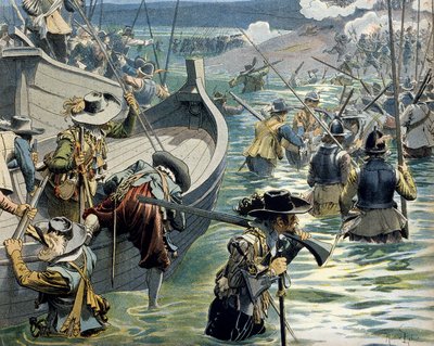Franciaország története: Richelieu bíboros (Armand Jean du Plessis) segélyt küldött Re sziget védőinek alkotó: Maurice Leloir