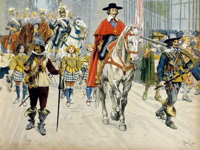 Franciaország története: XIII. Lajos király (1601-1643) és Richelieu bíboros (Armand Jean du Plessis) beiktatása alkotó: Maurice Leloir