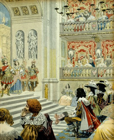 Franciaország története: A bíborosi palota (ma királyi palota) színházában a Mirame című darab, Richelieu bíboros (Armand Jean du Plessis) 1641-ben írt hősi komédiája. alkotó: Maurice Leloir