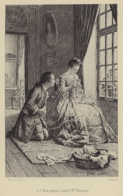 Jean-Jacques Rousseau Madame Basile házában (mélynyomás) alkotó: Maurice Leloir