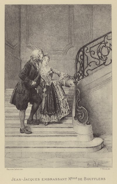 Jean-Jacques Rousseau megcsókolja Madame de Boufflers-t (metszet) alkotó: Maurice Leloir