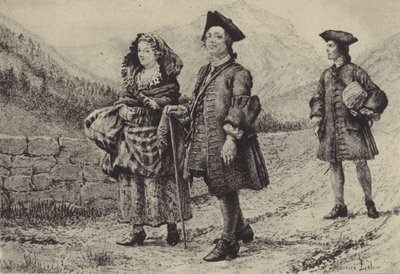 Jean-Jacques Rousseau az úton két társával (mélynyomás) alkotó: Maurice Leloir