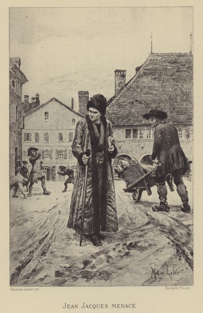 Jean-Jacques Rousseau megfenyegették az utcán (mélynyomás) alkotó: Maurice Leloir