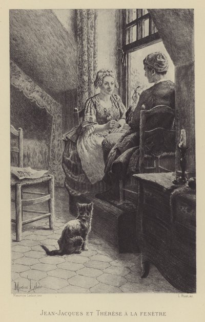 Jean-Jacques és Therese az ablaknál (mélynyomás) alkotó: Maurice Leloir