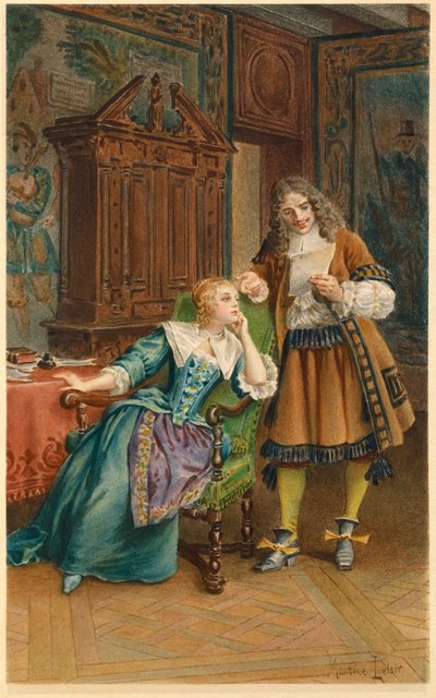 Moliere új darabját olvassa fel Armande Bejart-nak (illusztráció) alkotó: Maurice Leloir
