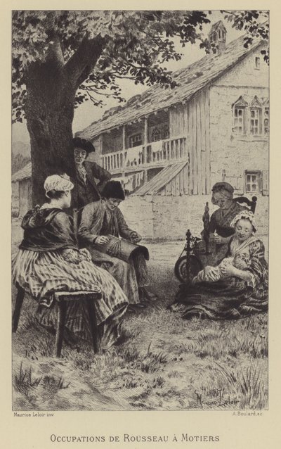 Rousseau foglalkozásai in Motiers (mélynyomás) alkotó: Maurice Leloir