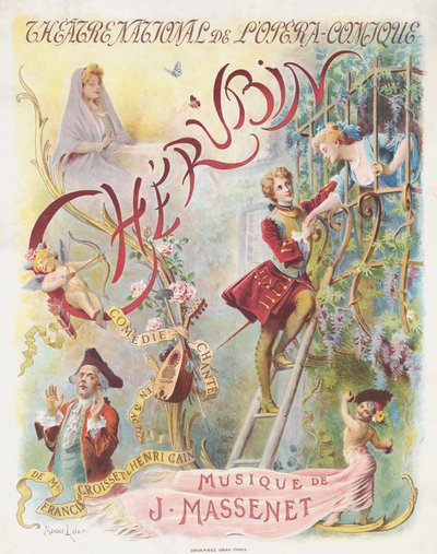 Premier Plakát Jules Massenet Chérubin című operájához, 1905. alkotó: Maurice Leloir
