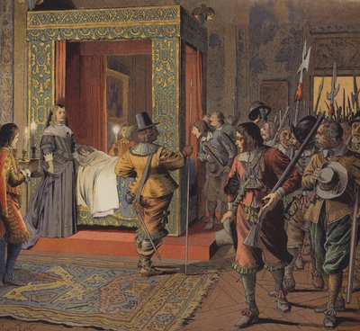 1651. február 9-én éjjel a milícia az ifjú XIV. Lajos ágya mellett vonult be alkotó: Maurice Leloir