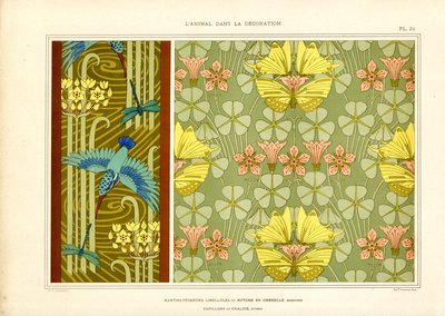 Pillangók és madarak mint szecessziós díszítés (litográfia) alkotó: Maurice Pillard Verneuil