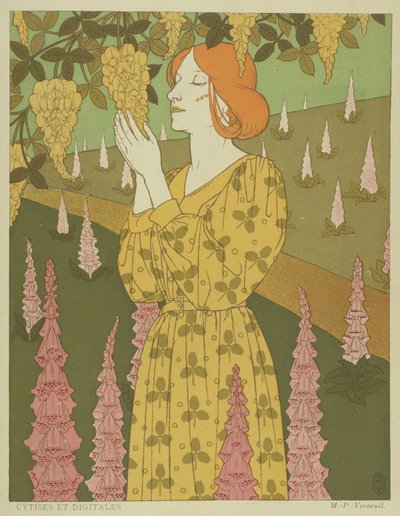 Cytises és Digitales - Wisteria nő és gyűszűvirág (színes litó) alkotó: Maurice Pillard Verneuil