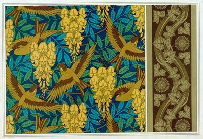 Designs for Birds and Wisteria Lizards and Ivy függő és tapéta szegély, pub. 1897. alkotó: Maurice Pillard Verneuil