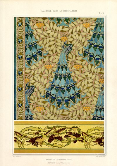 Pávák és halak a szecessziós díszítésben (litográfia) alkotó: Maurice Pillard Verneuil