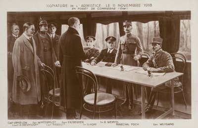 Az első világháborút lezáró fegyverszünet aláírása, Compiegne-i erdő, Franciaország alkotó: Maurice Pillard Verneuil