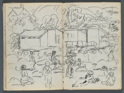 Vázlatfüzet, The Dells, 127. szám, 114. és 115. oldal: Tájkép alakokkal és épületekkel alkotó: Maurice Prendergast