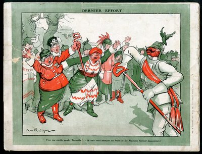 Maurice Radiguet (1866-1941) illusztrációja a németországi Mode-ban, kb. 1915 - Utolsó erőfeszítés - 14-18-as háború, Németország Poroszország, divat, hármas - II. Vilmos alkotó: Maurice Radiguet