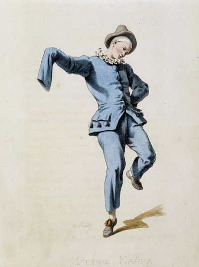 Peppe Nappa (Pierrot vagy Peppe-Nappa) a „Masques et bouffons”-ból (olasz vígjáték) rajzol, Maurice Sand szövege és rajzai, A. Manceau nyomatai, Georges Sand előszó, Párizs, Michel Lévy Frères alkotó: Maurice Sand