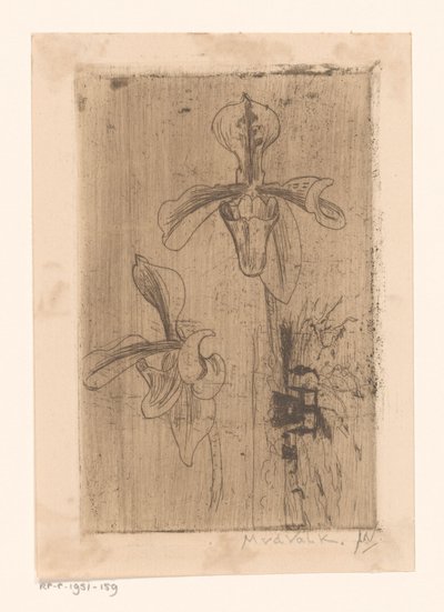 Két orchidea és egy kocsi a tengerparton alkotó: Maurits van der Valk (signed by artist)