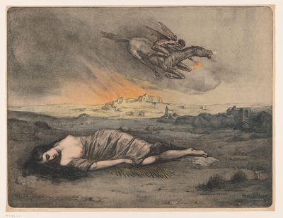 Fekvő nő és repülő lovas fáklyával alkotó: Max Alexander Alandt (signed by artist)
