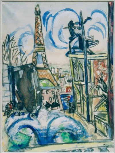Kilátás az épülő világkiállítási területre az Eiffel-toronnyal alkotó: Max Beckmann