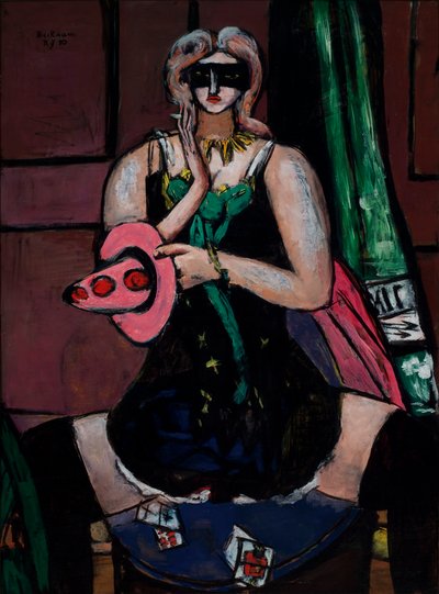 Farsangi maszk, zöld, lila és rózsaszín (Columbine) alkotó: Max Beckmann