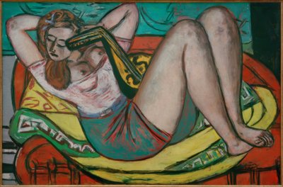 Nő egy mandolin, sárga és piros alkotó: Max Beckmann