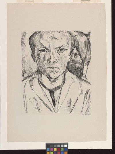 Elülső Önarckép Ház Oromzattal A Háttérben alkotó: Max Beckmann