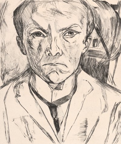 Szemből ábrázolt önarckép, háttérben házoromzattal alkotó: Max Beckmann