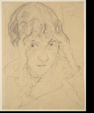 Fridel Battenberg portréja, fejét mindkét kezében nyugtatva alkotó: Max Beckmann