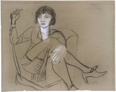 Quappi klubfotelben, dohányozva alkotó: Max Beckmann