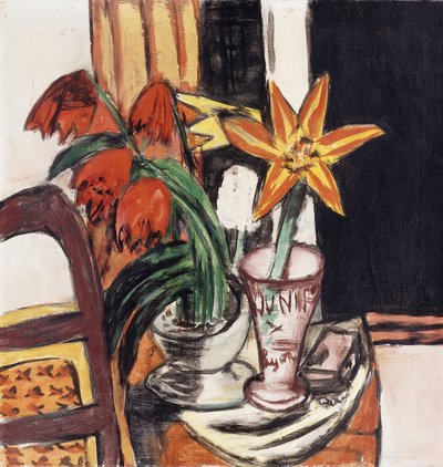 Vörös tulipánok és tűzliliomok; Piros tulipánok és tigrisliliomok alkotó: Max Beckmann